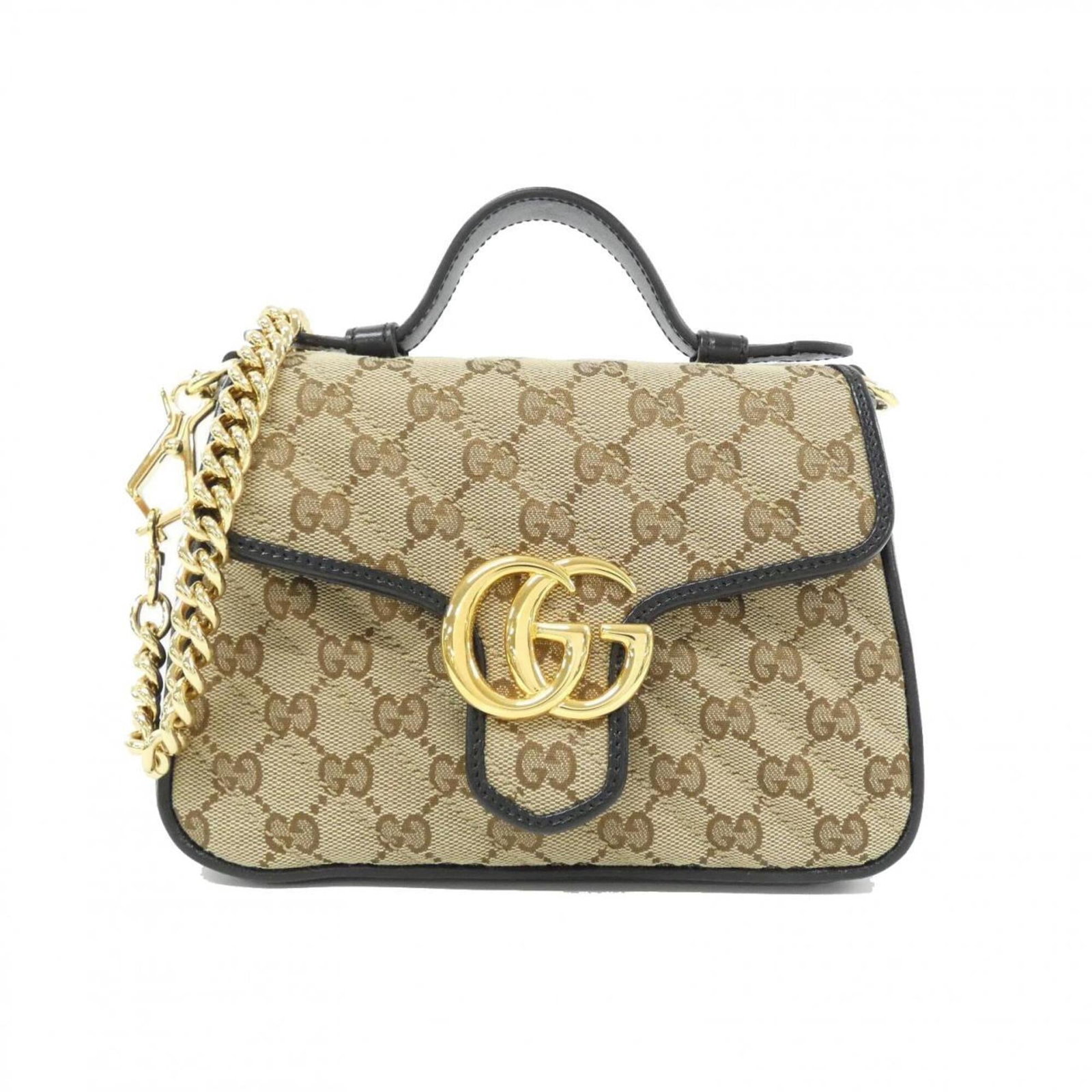 Gucci Handbag Canvas Leather: Gucci Handbag Canvas Leather This Gucci handbag features a unique combination of GG canvas and leather materials, presented in a classic beige color with gold hardware accents. The bag's compact size 