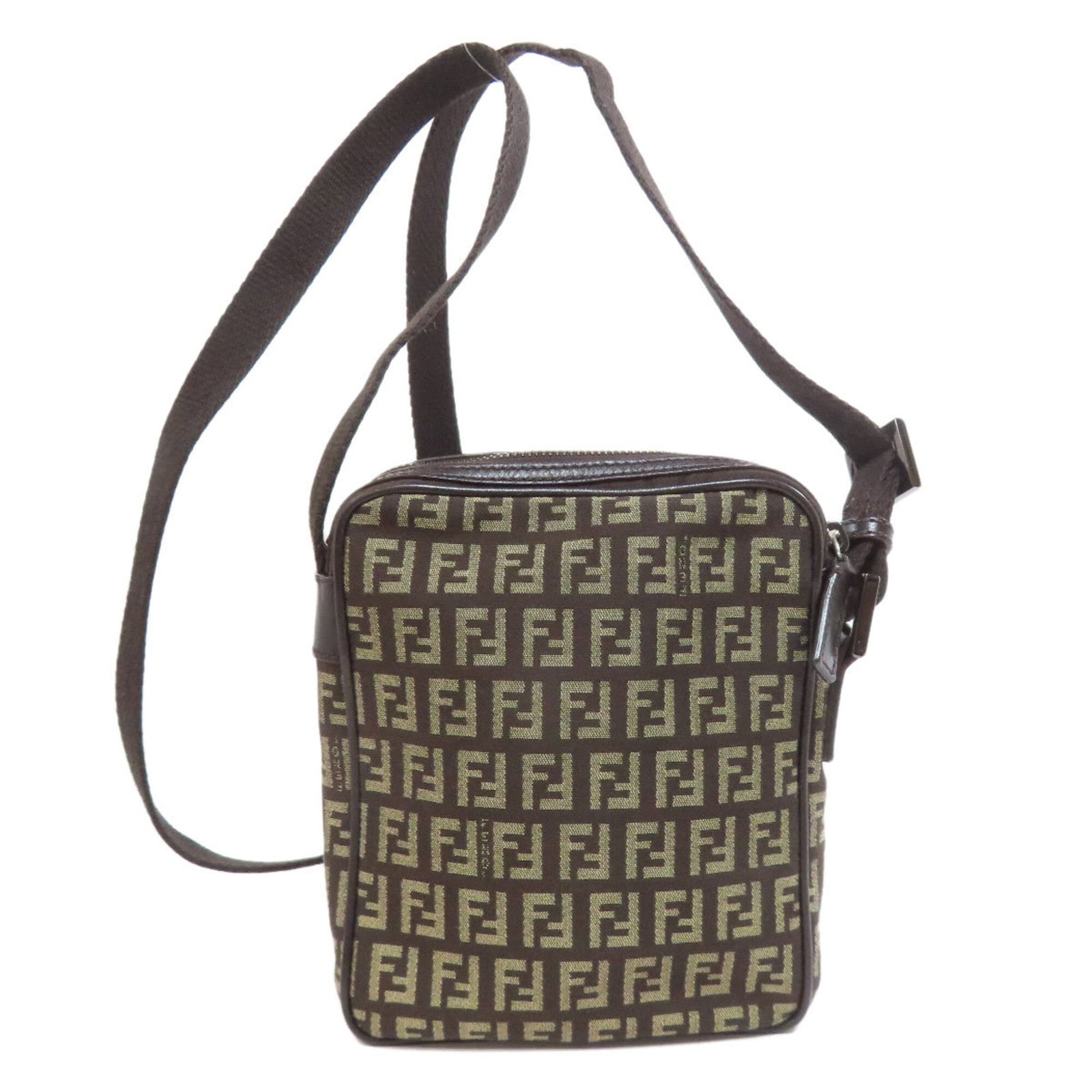 Shoulder Bag Canvas by Fendi: Shoulder Bag Canvas by Fendi Dark brown canvas shoulder bag by Fendi, measuring 18cm x 15cm x 4.5cm, offering a stylish and compact accessory for everyday use. The canvas material provides a natural