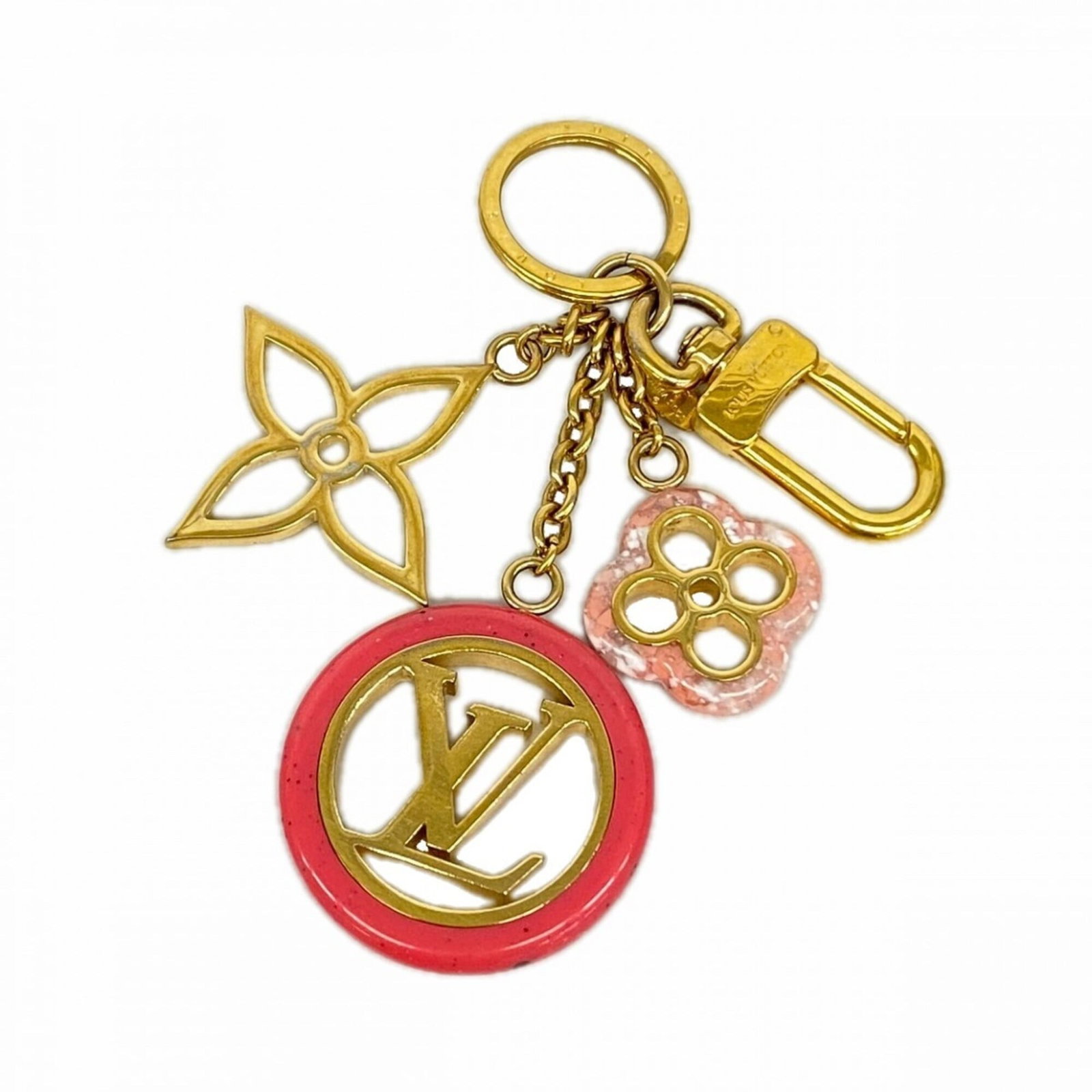 Louis Vuitton Keyring: Louis Vuitton Keyring Gold and pink hues blend in perfect harmony, showcasing the iconic Louis Vuitton style. This luxurious keyring boasts a sleek design with precise measurements, measuring 13.5cm