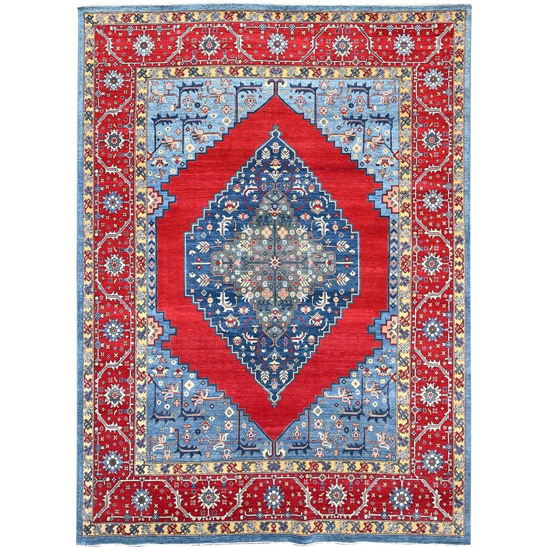8'10"x12' Tomato Red Afghan Heris Seeripe Bakshaish Design 100% Wool Rug: 8'10"x12' Tomato Red Afghan Heris Seeripe Bakshaish Design 100% Wool Rug This stunning Turkish-made, hand-knotted wool rug boasts an intricate Bakshaish design in rich Tomato Red hues. Measuring 8'10"
