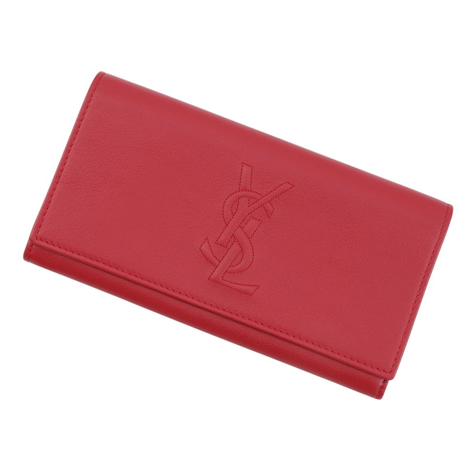 Saint Laurent Yves Bi Fold Leather Wallet: Saint Laurent Yves Bi Fold Leather Wallet Red leather Yves Saint Laurent bi-fold wallet with classic long design, measuring 10.5cm x 19cm / 4.13'' x 7.48''. The item features a striking red color and 