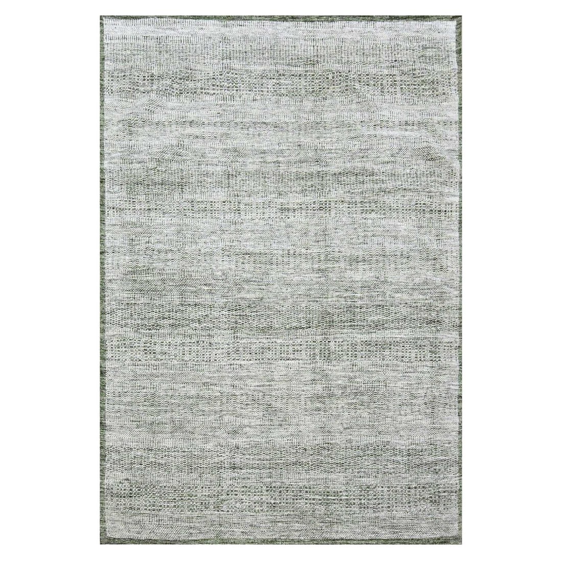 9'9"x13'10" White with Green Oxidized Grass Design Hand Knotted Wool Rug: 9'9"x13'10" White with Green Oxidized Grass Design Hand Knotted Wool Rug This stunning hand-knotted wool rug boasts an eye-catching green oxidized grass design on a white background, creating a