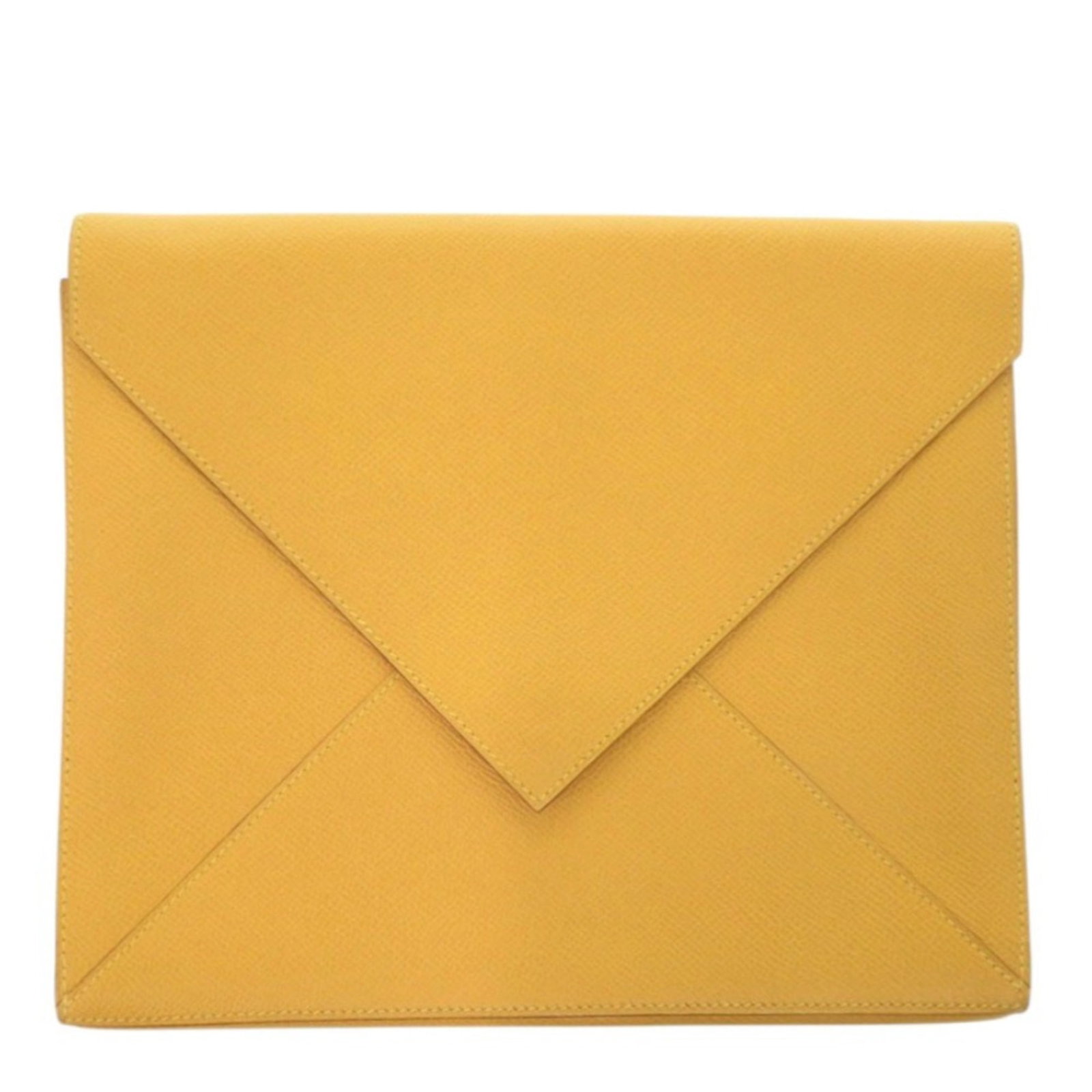 Courchevel leather bag clutch by Hermes: Courchevel leather bag clutch by Hermes Courchevel leather bag clutch by Hermes, crafted from high-quality Courchevel leather in a vibrant yellow hue. This stylish clutch measures 20cm x 24cm x 2cm