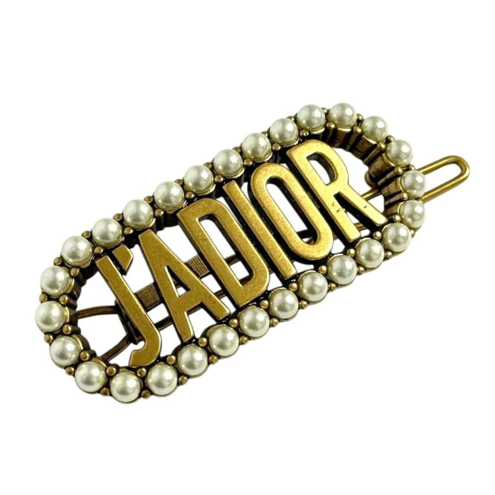Dior Barrette Pearl Metal Christian Artificial: Dior Barrette Pearl Metal Christian Artificial Christian Dior Barrette Pearl Metal Christian Artificial features an artificial pearl and metal design, measuring 2cm x 4.7cm in size. This barrette show