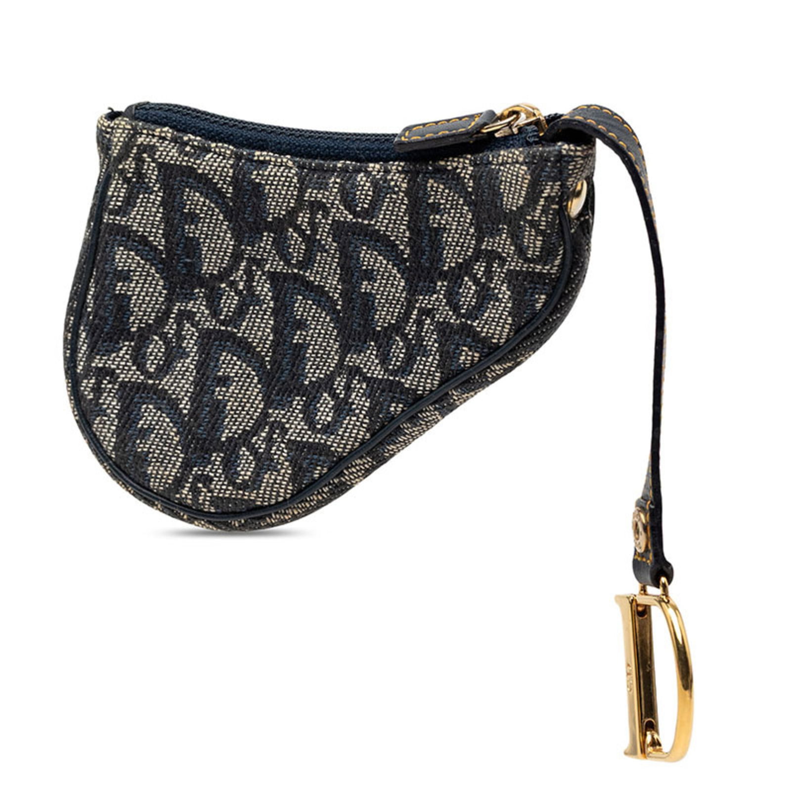 Canvas leather handbag pouch Christian Dior: Canvas leather handbag pouch Christian Dior Canvas leather handbag pouch from Christian Dior, featuring canvas and leather construction in navy. This compact pouch measures 8cm x 12cm x 1.5cm and