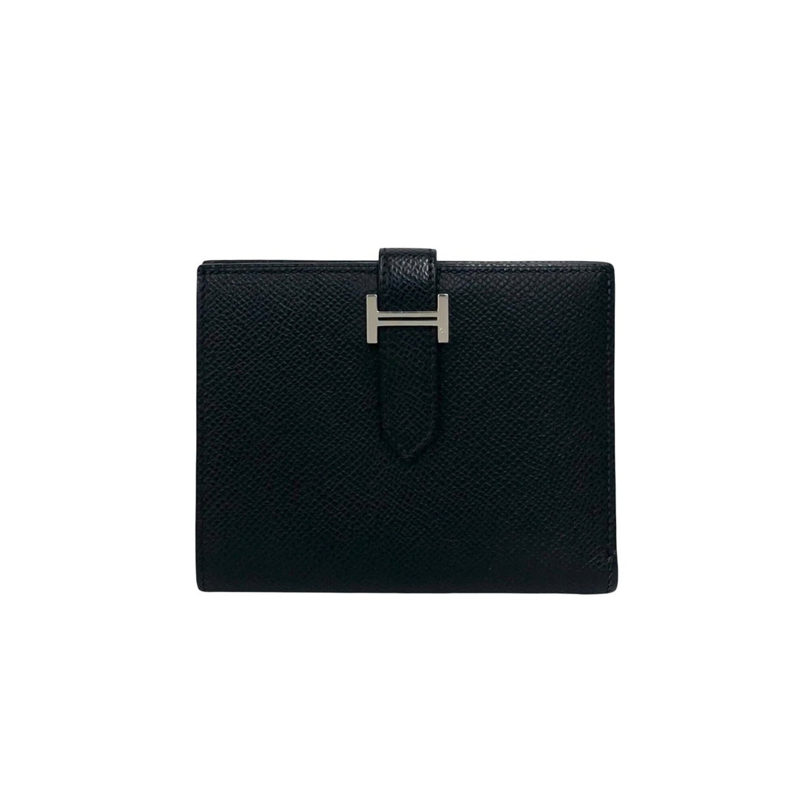 Hermes Wallet (Bi-Fold) Epsom Leather: Hermes Wallet (Bi-Fold) Epsom Leather Epsom leather craftsmanship shines in this sleek, black bi-fold wallet from Hermes. With its slim profile and durable design, it's perfect for everyday use. The