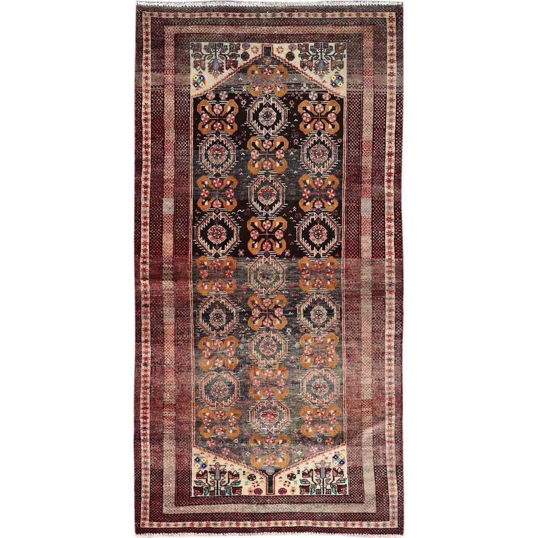 3'3"x6'6" Brown Old Zoroastrian Balooch Clean Pure Wool Hand Knotted Rug: 3'3"x6'6" Brown Old Zoroastrian Balooch Clean Pure Wool Hand Knotted Rug This stunning 3'3"x6'6" Brown Zoroastrian Balooch Clean Pure Wool Hand Knotted Rug boasts a rich, earthy tone and intricate