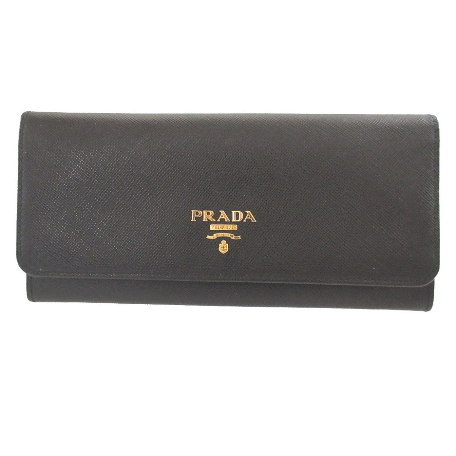 Prada Long Wallet (Bi-Fold) Saffiano Triangle: Prada Long Wallet (Bi-Fold) Saffiano Triangle Saffiano triangle leather provides durability and style to this black bi-fold long wallet from Prada, measuring 19cm x 2cm. The Italian design showcases