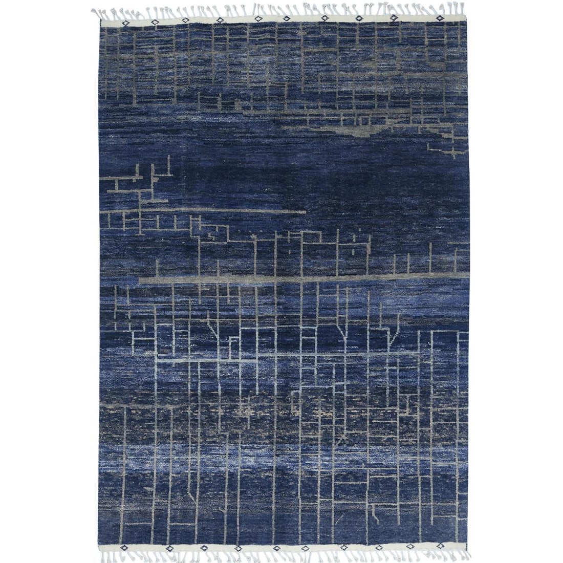 9'x12'5" Blue Hand Knotted Ben Ourain Moroccan Berber Soft Wool Rug: 9'x12'5" Blue Hand Knotted Ben Ourain Moroccan Berber Soft Wool Rug 9'x12'5" Blue Hand Knotted Ben Ourain Moroccan Berber Soft Wool Rug - A stunning piece of handmade craftsmanship, this blue