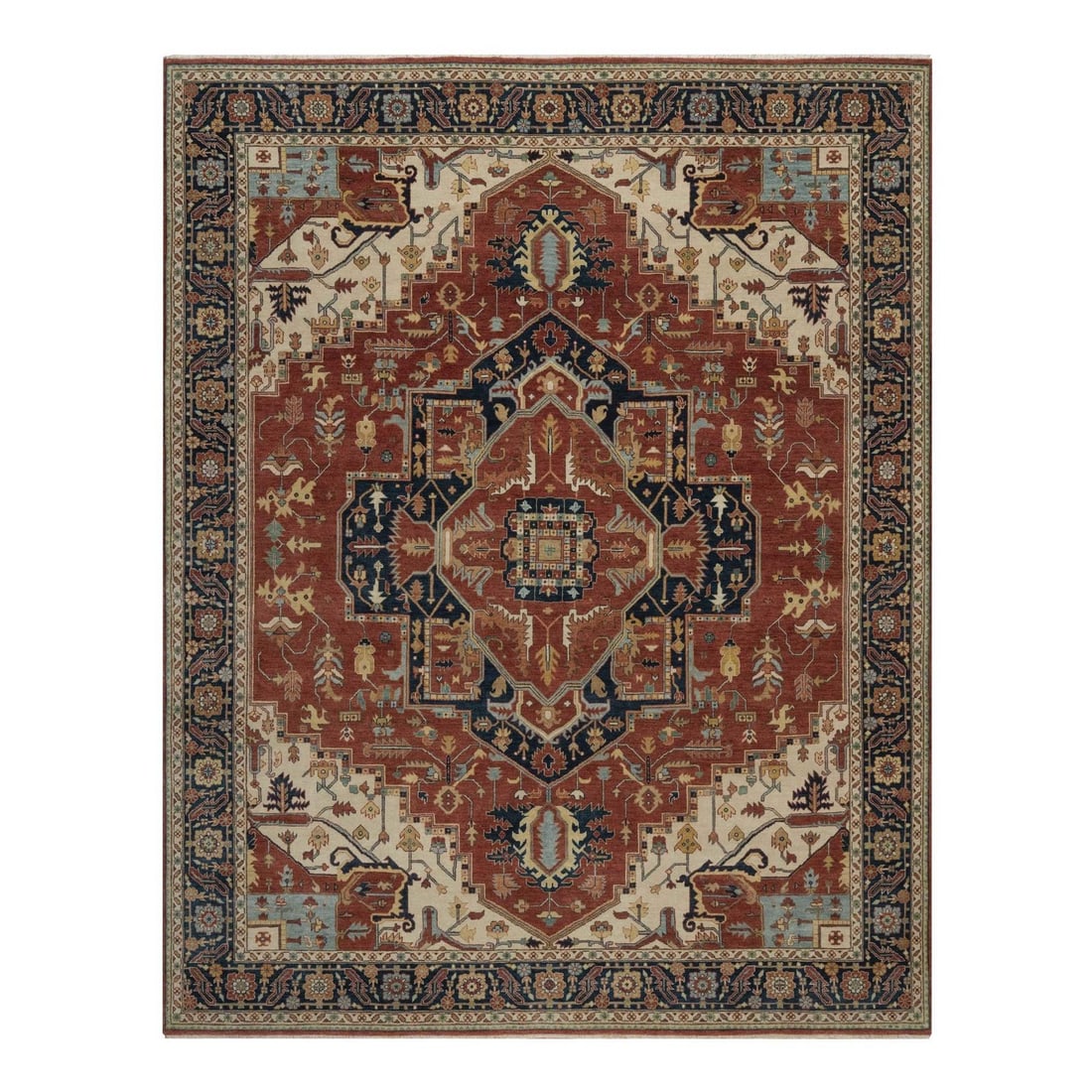 8'x10'1" Red Antiqued Fine Heris Re-Creation Soft Wool Hand Knotted Rug: 8'x10'1" Red Antiqued Fine Heris Re-Creation Soft Wool Hand Knotted Rug The Heris-style rug boasts an exquisite red color, reminiscent of ancient Persian designs. Hand-knotted with soft wool and featu