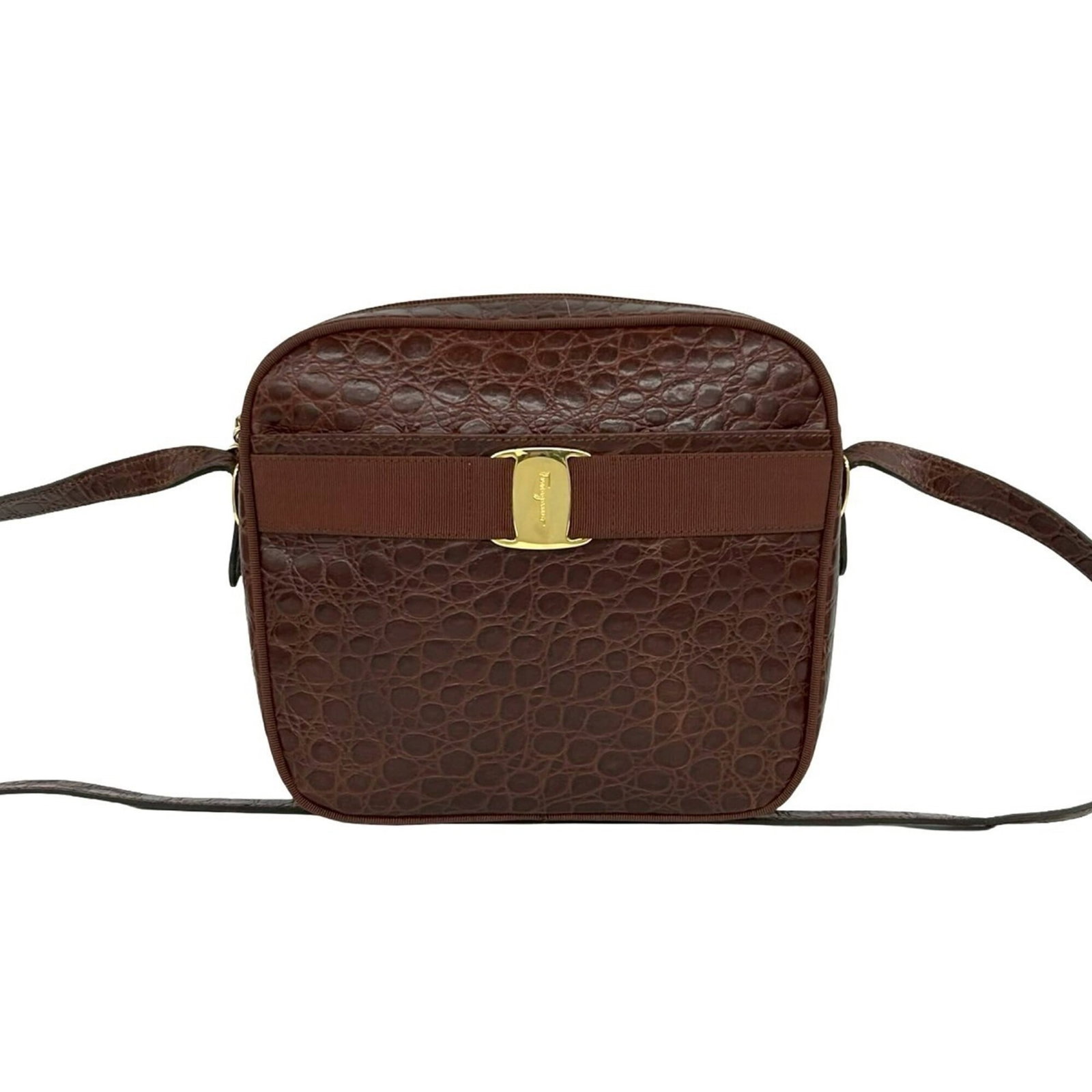 Ferragamo Leather Shoulder Bag Salvatore: Ferragamo Leather Shoulder Bag Salvatore The Salvatore Ferragamo Leather Shoulder Bag Salvatore boasts elegant brown leather construction, measuring 20.5cm x 24.5cm x 7cm in size. This stylish