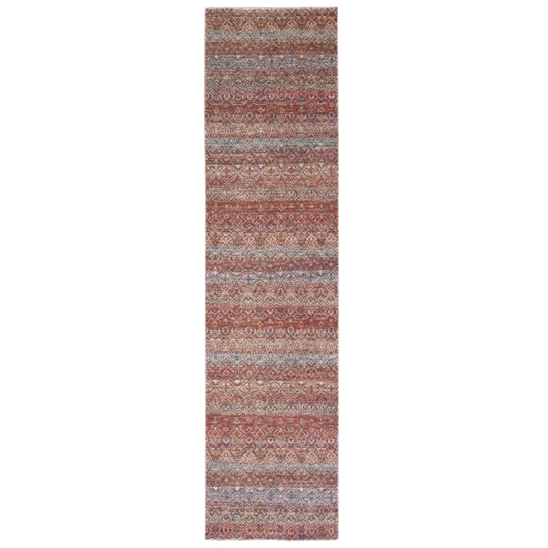2'6"x10'2" Red Kohinoor Herat Pattern Soft Wool Hand Knotted Runner Rug: 2'6"x10'2" Red Kohinoor Herat Pattern Soft Wool Hand Knotted Runner Rug Soft and vibrant, this 2'6"x10'2" Red Kohinoor Herat Pattern Soft Wool Hand Knotted Runner Rug boasts a stunning geometric desig