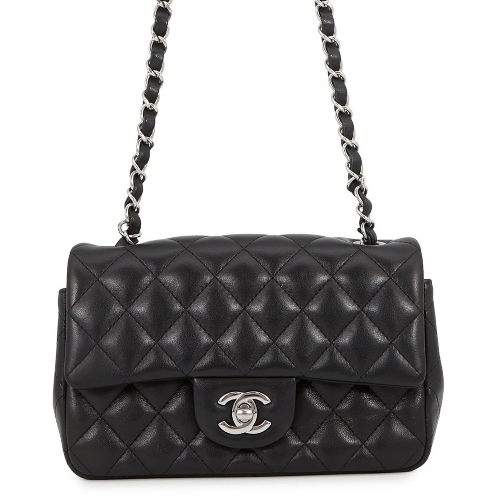 Handbag Shoulder Leather Bag Chanel: Handbag Shoulder Leather Bag Chanel This black lambskin leather shoulder bag from Chanel features classic design and timeless elegance. Made in Italy, it boasts high-quality construction with a durabl