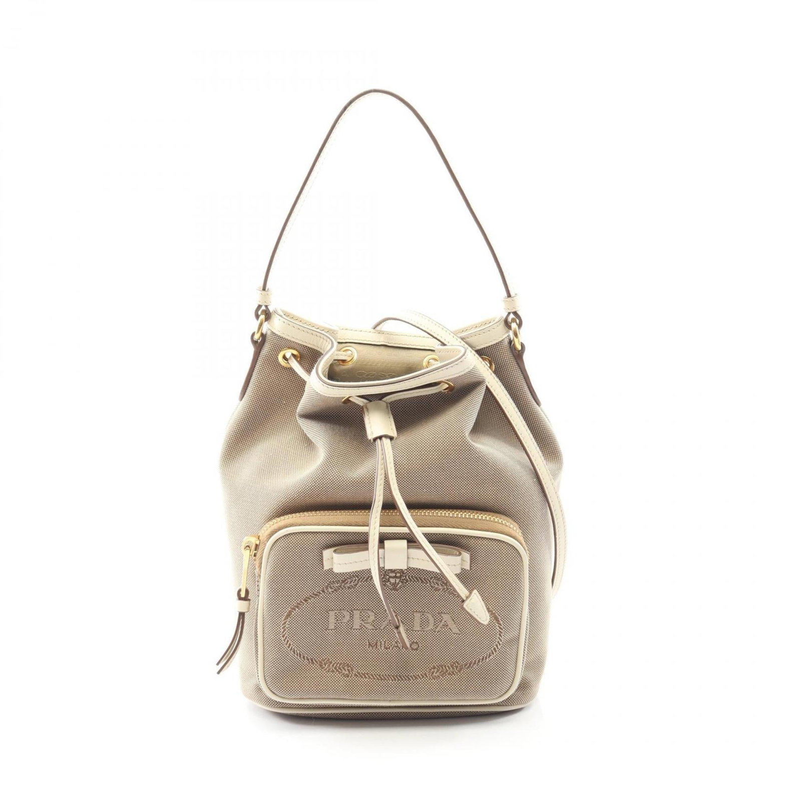 Prada Handbag Canvas Leather: Prada Handbag Canvas Leather Canvas and leather come together in this Prada handbag, available in beige and white. The bag measures 23cm x 18cm x 11cm and features a shoulder strap for added