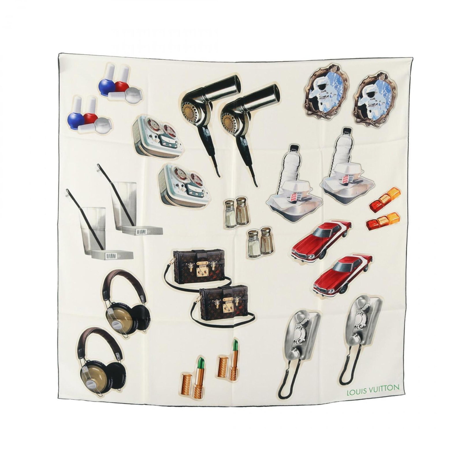 Silk Scarf by Louis Vuitton: Silk Scarf by Louis Vuitton Silk Scarf by Louis Vuitton, featuring an elegant ivory and multi-color design. Made from high-quality silk, this scarf measures 90cm x 90cm in size. A beautiful accessory 