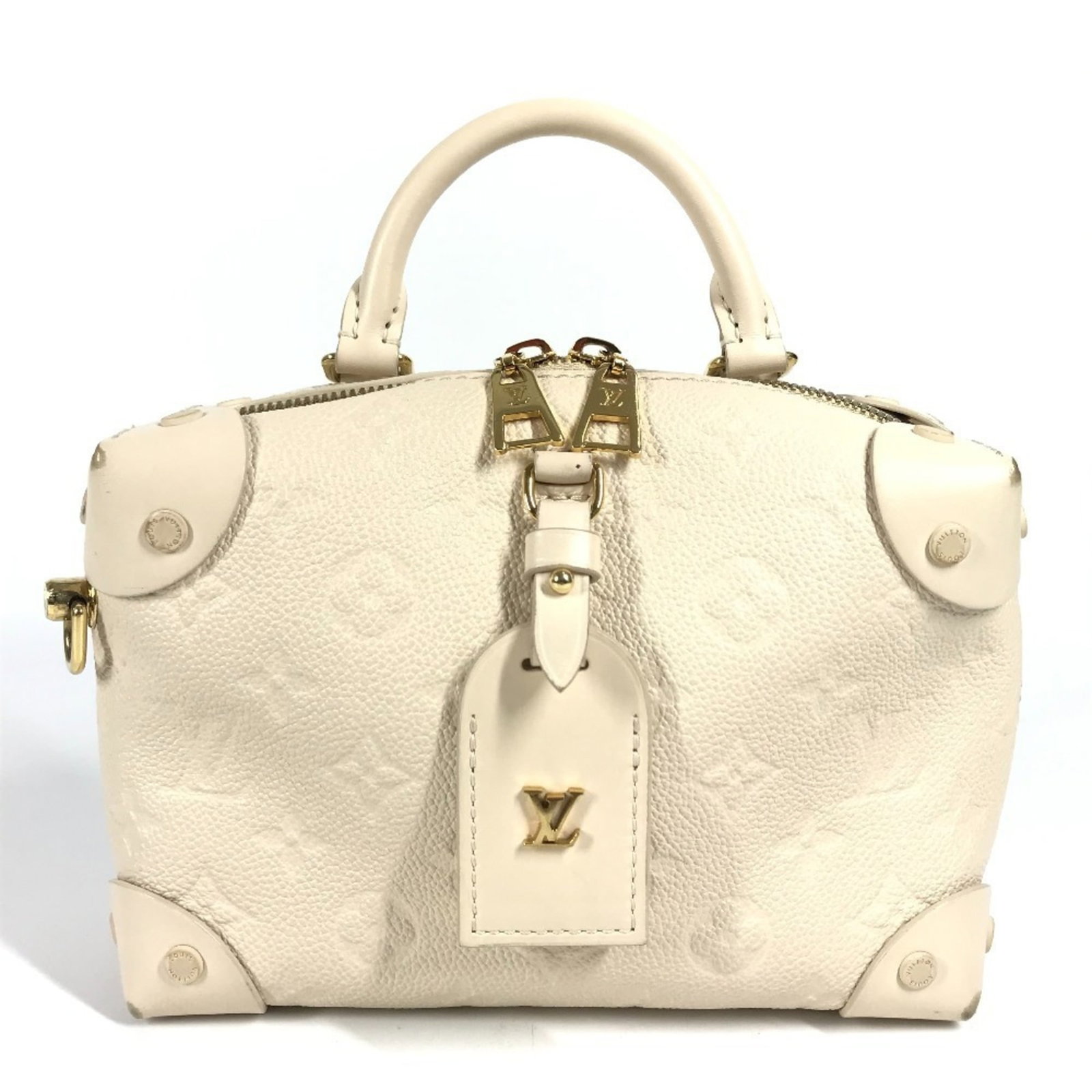 Louis Vuitton Handbag Monogram Empreinte: Louis Vuitton Handbag Monogram Empreinte White Louis Vuitton Handbag Monogram Empreinte, measuring 13cm x 19.5cm x 7.5cm, features the iconic Monogram Empreinte pattern in a crisp white finish. This