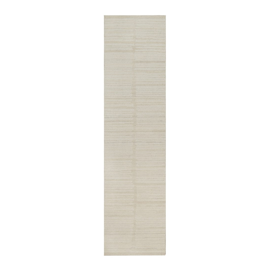 Hand Knotted Runner Rug Pure Wool 2'6"x10'3" Ivory Modern Piled Flat Weave: Hand Knotted Runner Rug Pure Wool 2'6"x10'3" Ivory Modern Piled Flat Weave Hand-knotted wool runner rug in ivory, featuring a modern design with a solid field color. This 2'6"x10'3" flat-weave rug boa