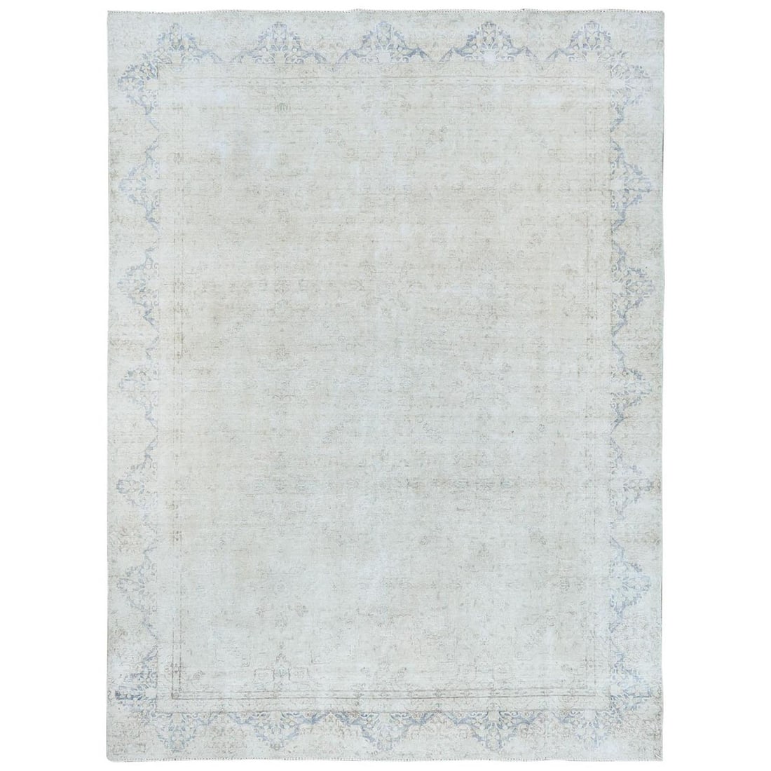 8'1"x10'9" Ivory Distressed Shabby Chic Farsian Hand Knotted Wool Rug: 8'1"x10'9" Ivory Distressed Shabby Chic Farsian Hand Knotted Wool Rug 8'1" x 10'9" Ivory Distressed Shabby Chic Farsian Hand Knotted Wool Rug - A stunning example of traditional Turkish craftsmanship,