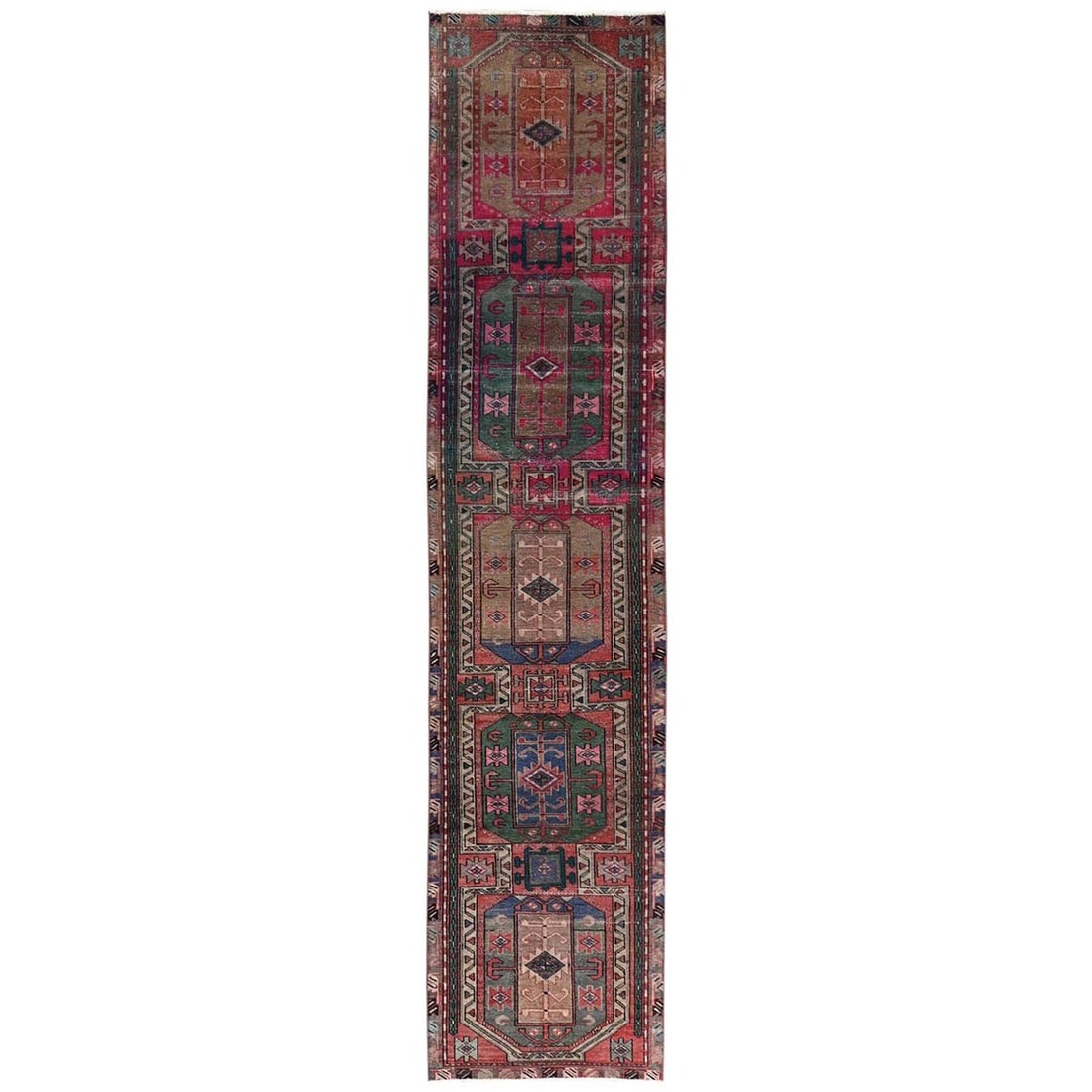 2'7"x12'2" Red Vintage Northwest Zoroastrian Wool Hand Knotted Runner Rug: 2'7"x12'2" Red Vintage Northwest Zoroastrian Wool Hand Knotted Runner Rug This stunning 2'7"x12'2" Red Vintage Northwest Zoroastrian Wool Hand Knotted Runner Rug boasts an intricate geometric design
