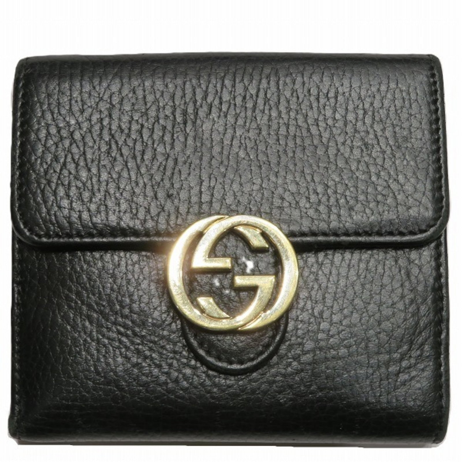 Tri Fold Leather Wallet Gucci: Tri Fold Leather Wallet Gucci Tri-fold leather wallet with sleek black design, measuring 11cm x 12cm x 2cm. Made from high-quality leather, this stylish accessory features a classic tri-fold layout pe