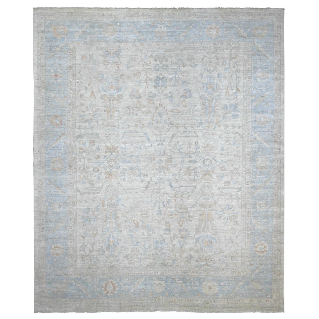 11'9"x14' Light Gray Mahal All Over Design Shiny Wool Hand Knotted Rug (1 of 11)