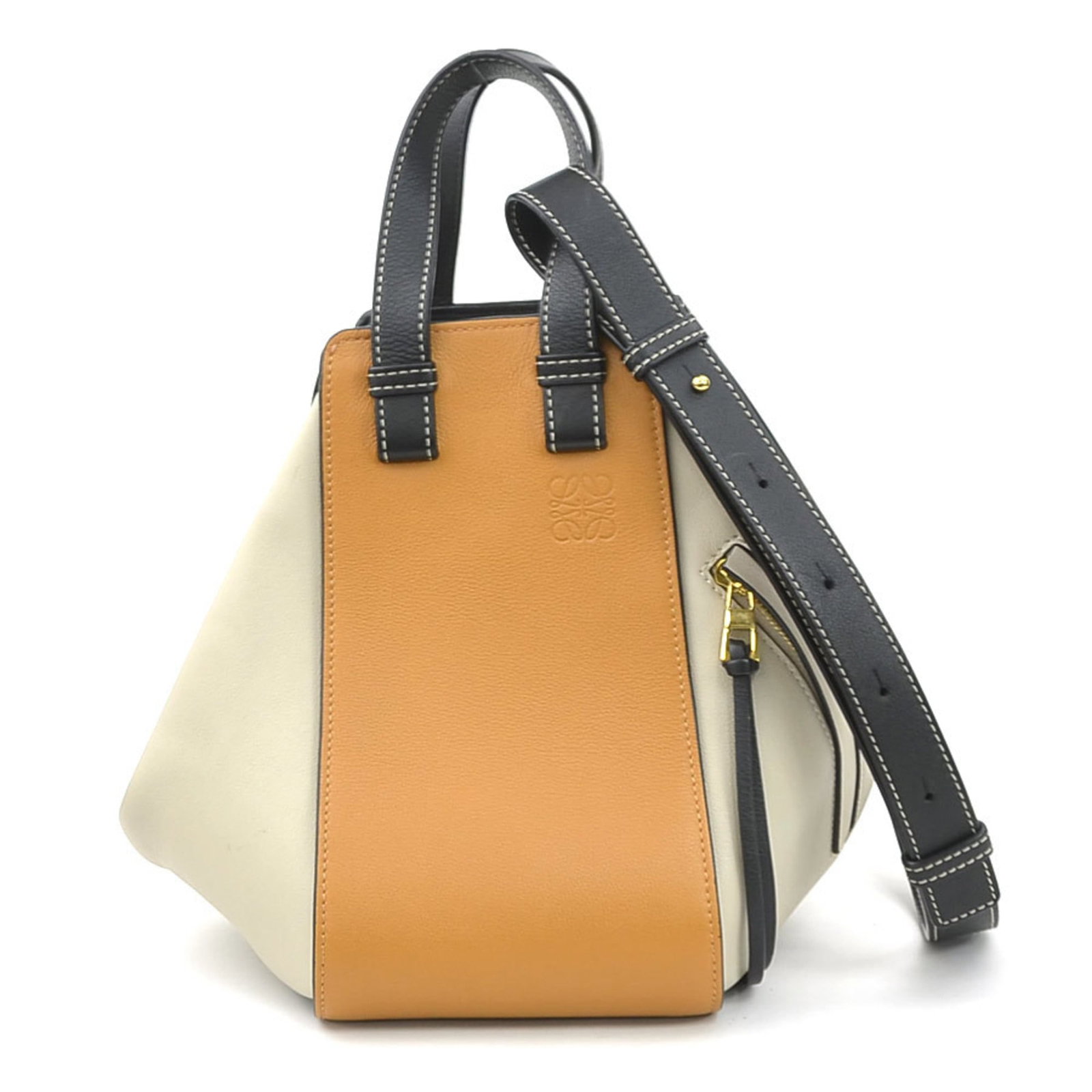 Shoulder Handbag Leather Loewe: Shoulder Handbag Leather Loewe Black, Brown, Grayish Leather Shoulder Handbag from Loewe, Spain. Measuring 24cm x 14cm x 23cm, the bag features a classic design with high-quality leather material and 