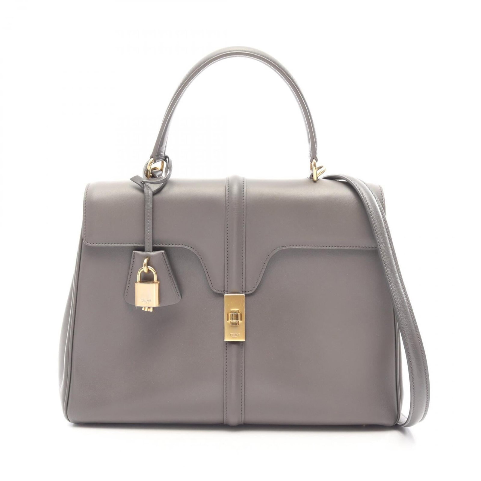 Celine Handbag Leather: Celine Handbag Leather Gray Celine Handbag Leather. Made from high-quality leather, this 24.5cm x 32.5cm x 12cm handbag features a timeless design and classic gray color. The bag's dimensions make it 