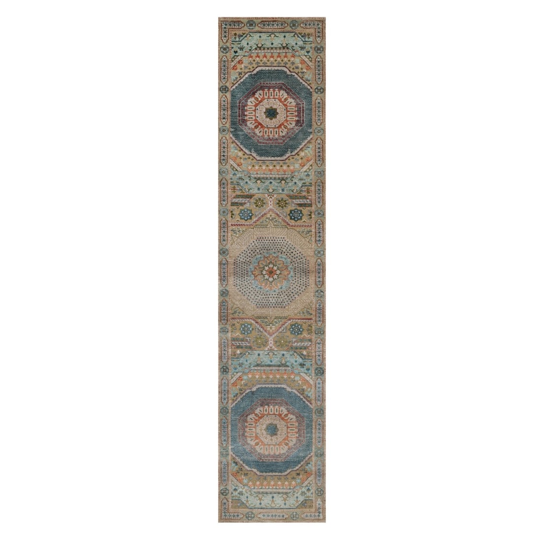 2'6"x12' Brown Mamluk Design Wool and Silk Hand Knotted Runner Rug: 2'6"x12' Brown Mamluk Design Wool and Silk Hand Knotted Runner Rug This stunning 2'6"x12' Brown Mamluk Design Wool and Silk Hand Knotted Runner Rug boasts intricate medallion patterns in a rich brown 