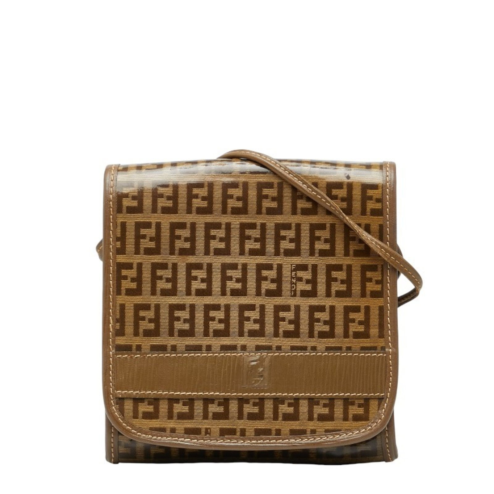 PVC Leather Shoulder Bag by Fendi: PVC Leather Shoulder Bag by Fendi PVC Leather Shoulder Bag by Fendi - A sleek and stylish accessory, this bag features a unique combination of PVC and leather materials in a rich brown color. Its