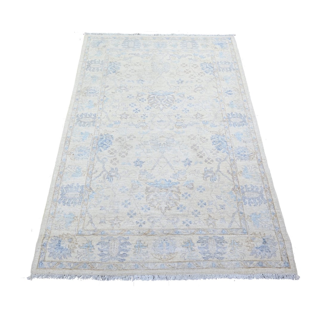 3'10"x5'9" Broken White Peshawar Washed Out Faded Colors Hand Knotted Rug: 3'10"x5'9" Broken White Peshawar Washed Out Faded Colors Hand Knotted Rug Broken White Peshawar Washed Out Faded Colors Hand Knotted Wool Rug. This stunning, hand-knotted wool rug boasts a beautiful