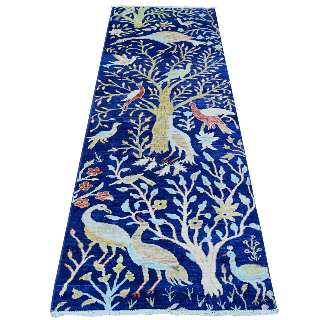 2'10"x7'10" Chelsea Blue Wool Hand Knotted Afghan Peshawar Runner Rug: 2'10"x7'10" Chelsea Blue Wool Hand Knotted Afghan Peshawar Runner Rug Hand-knotted in traditional Afghan style, this stunning Chelsea Blue Wool Runner Rug boasts an intricate oriental design and rich