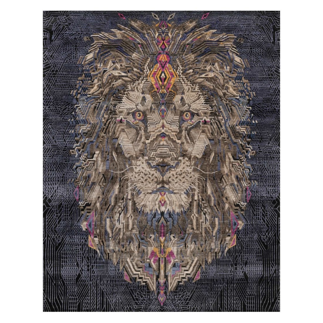 7'10"x10'1"Onyx Black Maharaja Lion Novelty Wool & Silk Hand Knotted Rug (1 of 11)