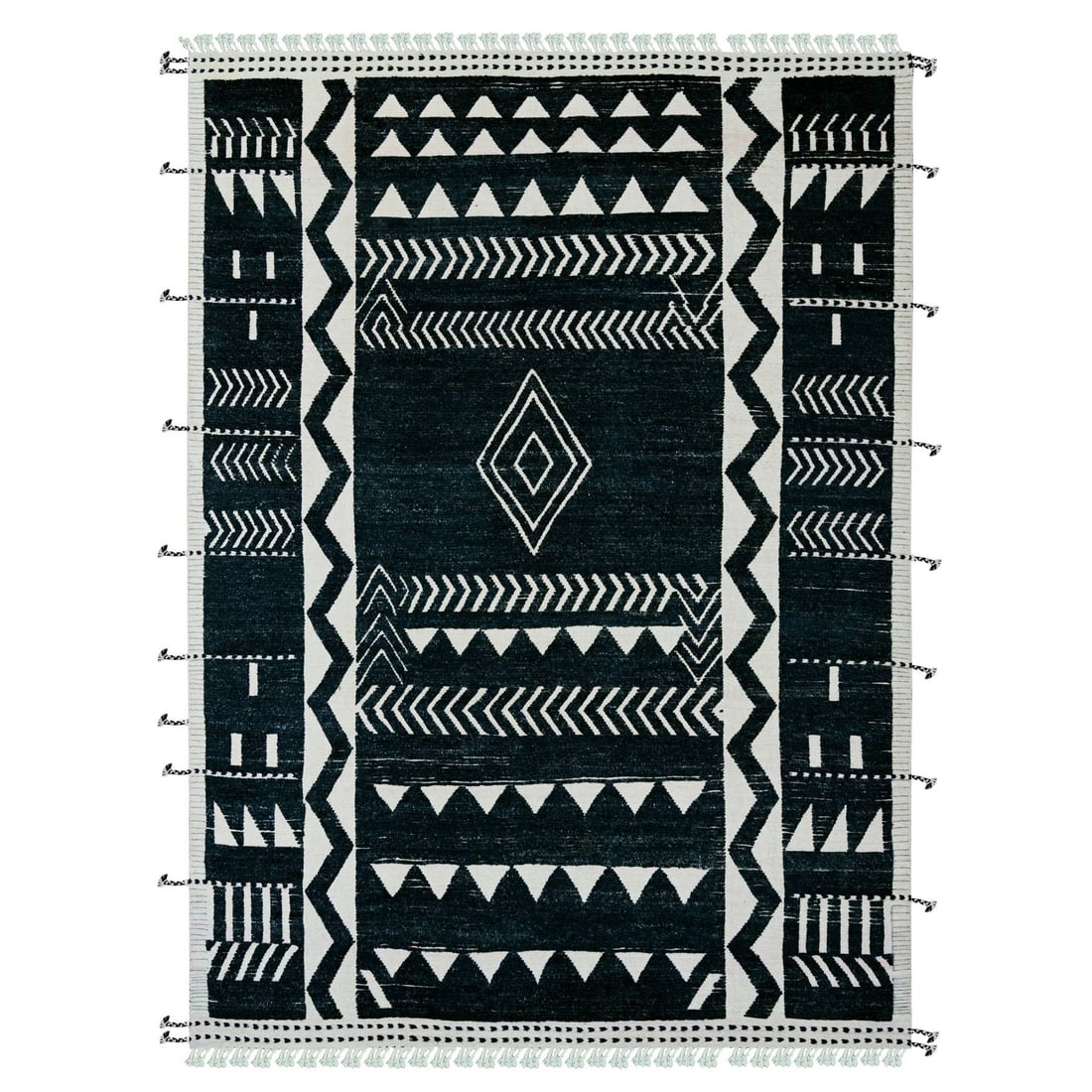 9'4"x12'10" Black Hand Knotted Moroccan Weave Ethnic Design Soft Wool Rug (1 of 11)