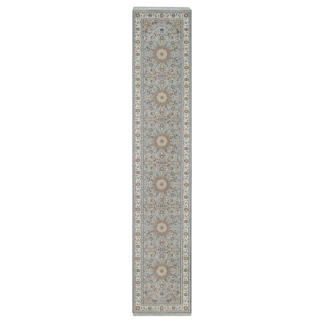 2'9"x14'1" Beau Blue Nain Wool & Silk Hand Knotted Runner Oriental Rug (1 of 8)