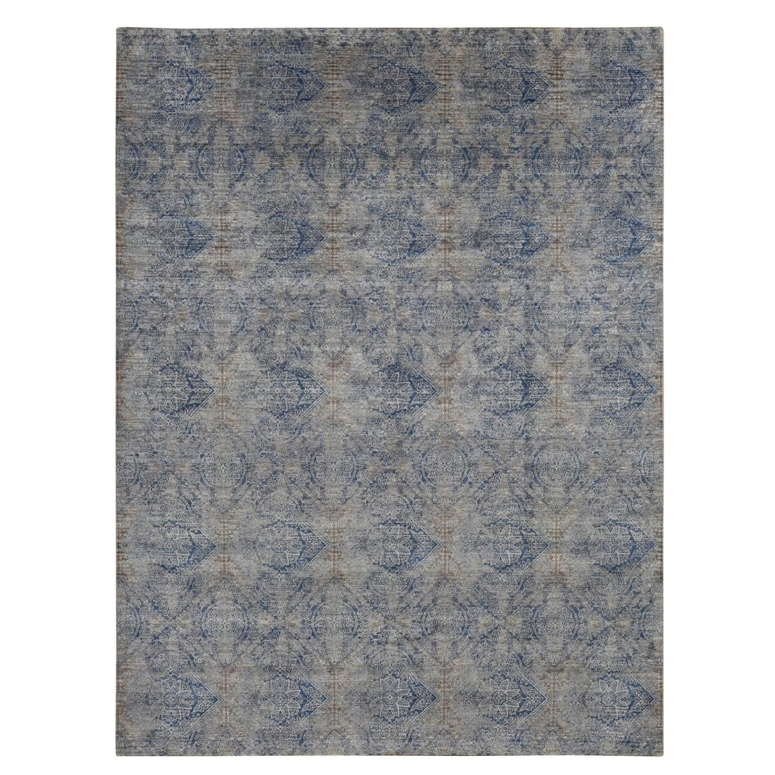 9'x12' Wolf Gray Broken Rosette Design Wool and Silk Hand Knotted Rug (1 of 12)