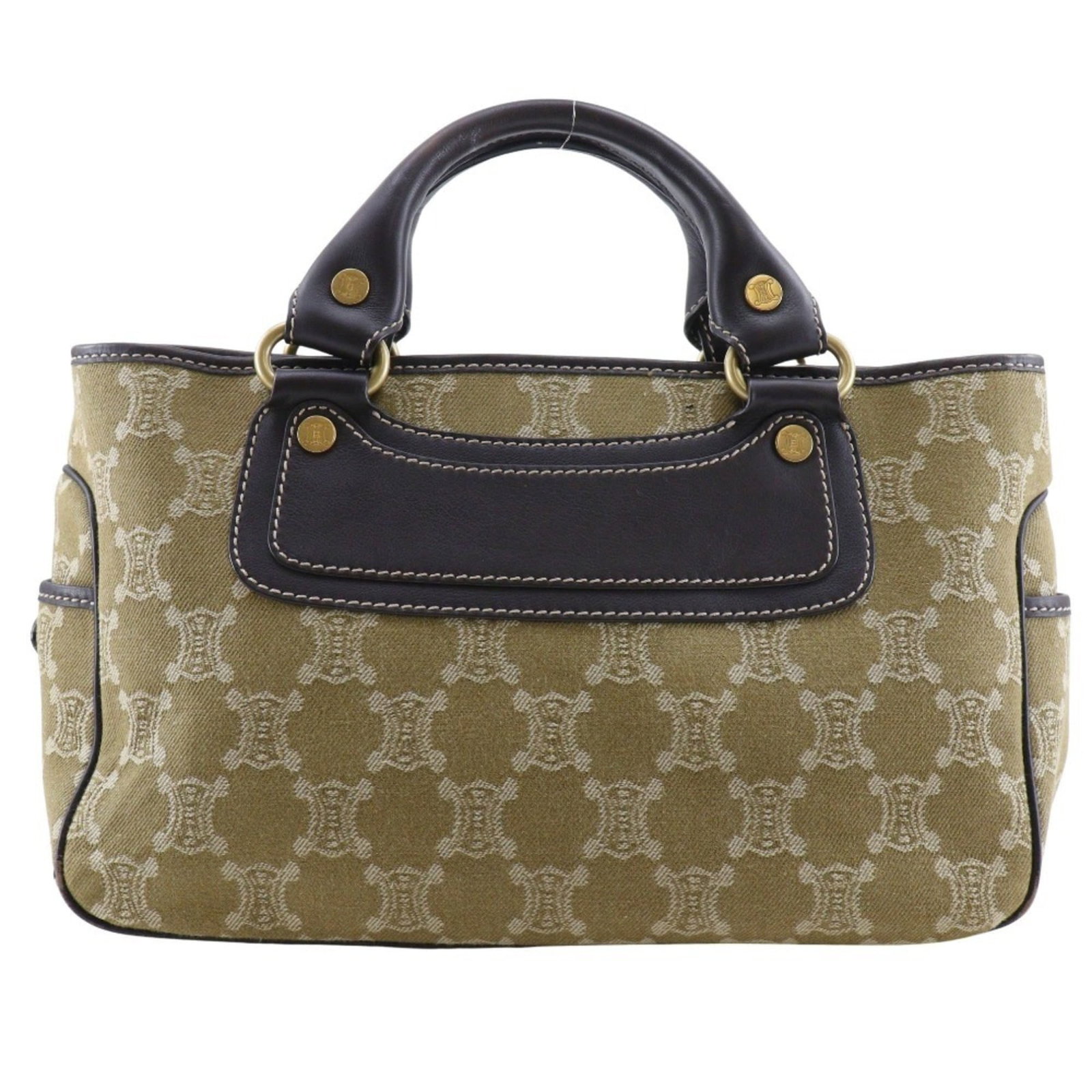 Handbag Canvas Celine: Handbag Canvas Celine Canvas Celine handbag in khaki, measuring 20cm x 32cm x 14cm. The canvas material provides a unique texture and aesthetic to this stylish piece. Its compact size makes it a