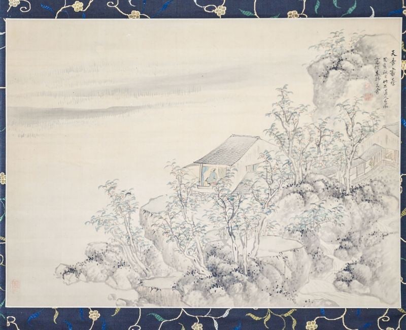 Antique Japanese Hanging Scroll Nagamachi Chikuseki Tenko Shooku Zu Landscape (1 of 3)