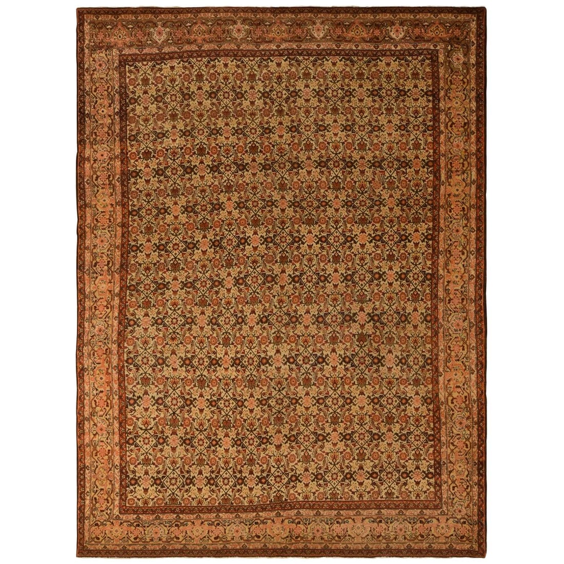 8'3"x11'5" Biscotti Brown Antique Fish Design Pure Wool Hand Knotted Rug: 8'3"x11'5" Biscotti Brown Antique Fish Design Pure Wool Hand Knotted Rug 8'3"x11'5" Biscotti Brown Antique Fish Design Pure Wool Hand Knotted Rug - A stunning example of traditional Turkish craftsmans