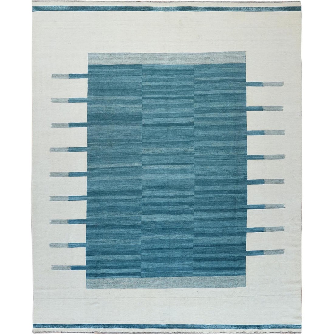 12'3"x15' Aquamarine Stripe Design Hand Woven Kilim Flat Weave Wool Rug (1 of 6)