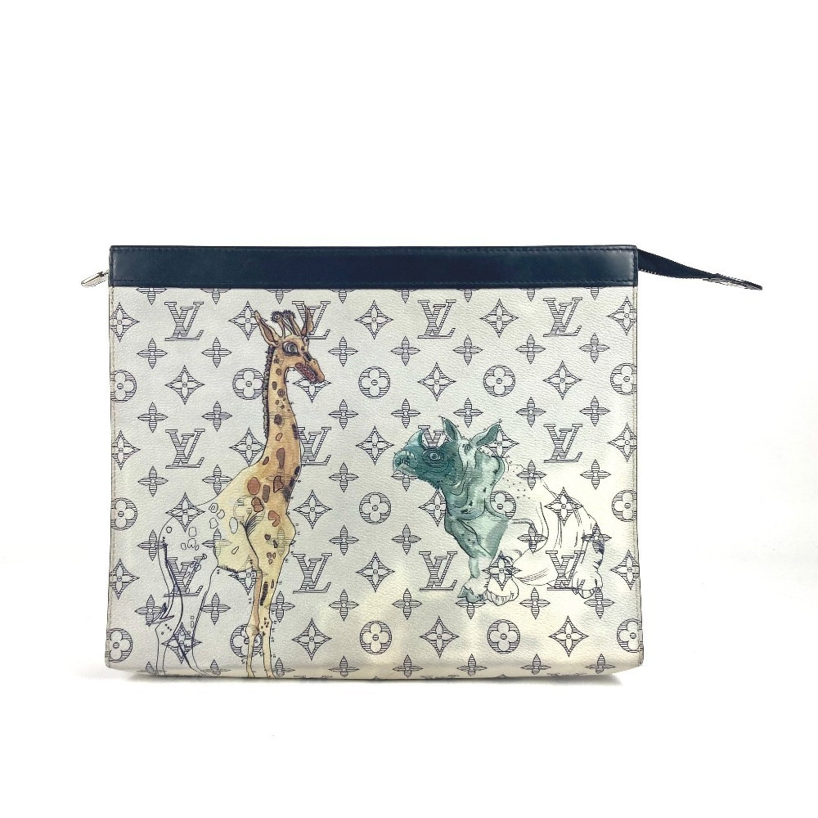 Louis Vuitton Clutch Leather Pouch Pochette Bag: Louis Vuitton Clutch Leather Pouch Pochette Bag Navy and White Leather Louis Vuitton Clutch Pouch Bag, measuring 26cm x 32.5cm, features a classic design with clean lines and minimal accessories. Made