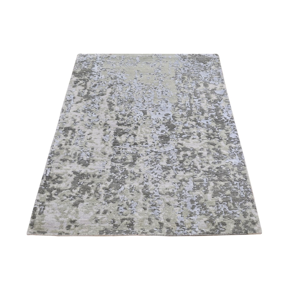 3'x5'2" Gray Abstract Design Wool Denser Weave Hand Knotted Rug: 3'x5'2" Gray Abstract Design Wool Denser Weave Hand Knotted Rug This stunning 3'x5'2" gray abstract design wool hand-knotted rug boasts a dense weave, creating a rich and textured look. Made from 100%