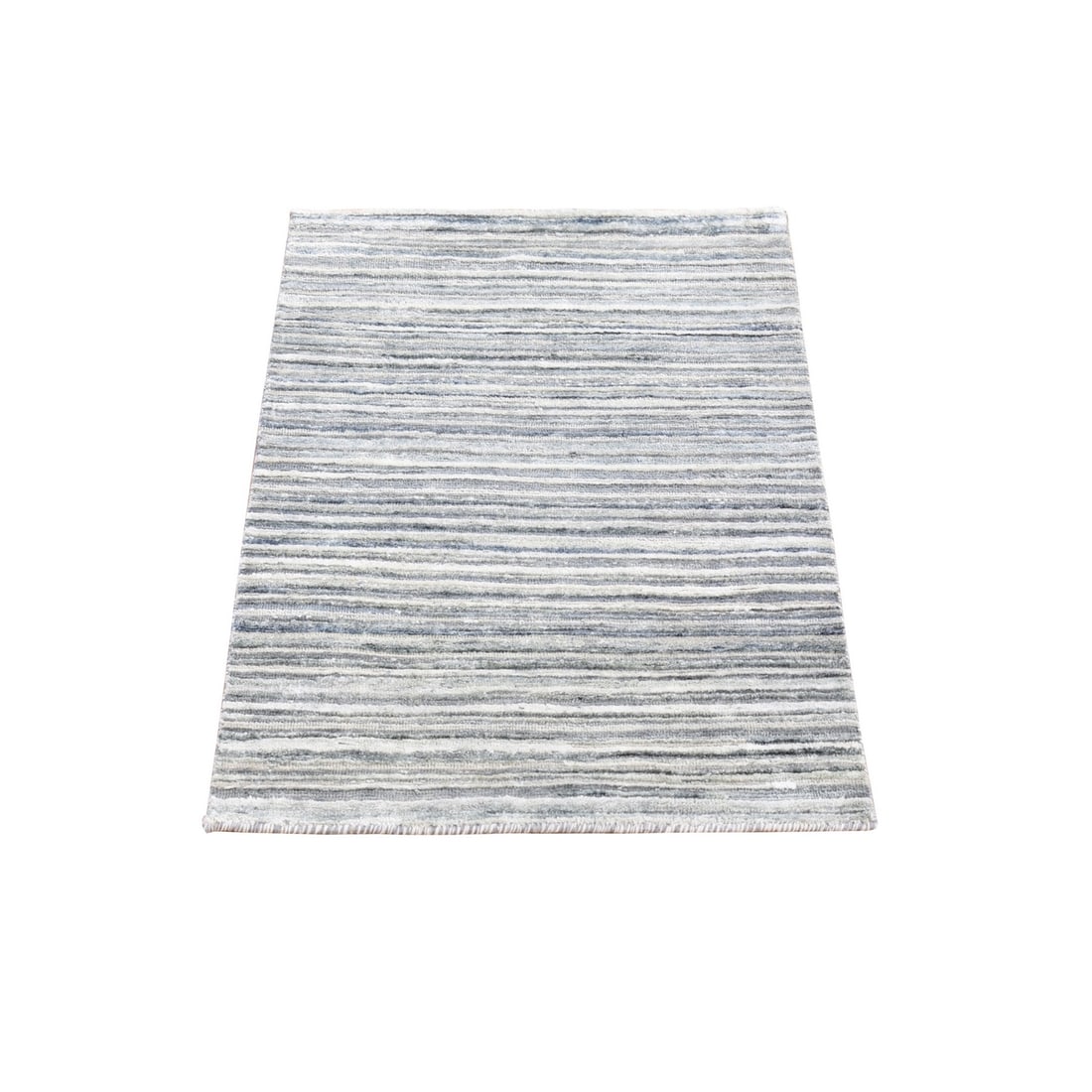 2'x3' Ivory Modern Wool and Pure Silk Hand Knotted Mat Oriental Rug: 2'x3' Ivory Modern Wool and Pure Silk Hand Knotted Mat Oriental Rug Wool and pure silk hand-knotted in an elegant ivory color, this modern Oriental rug boasts a rectangular field with no border. Measu
