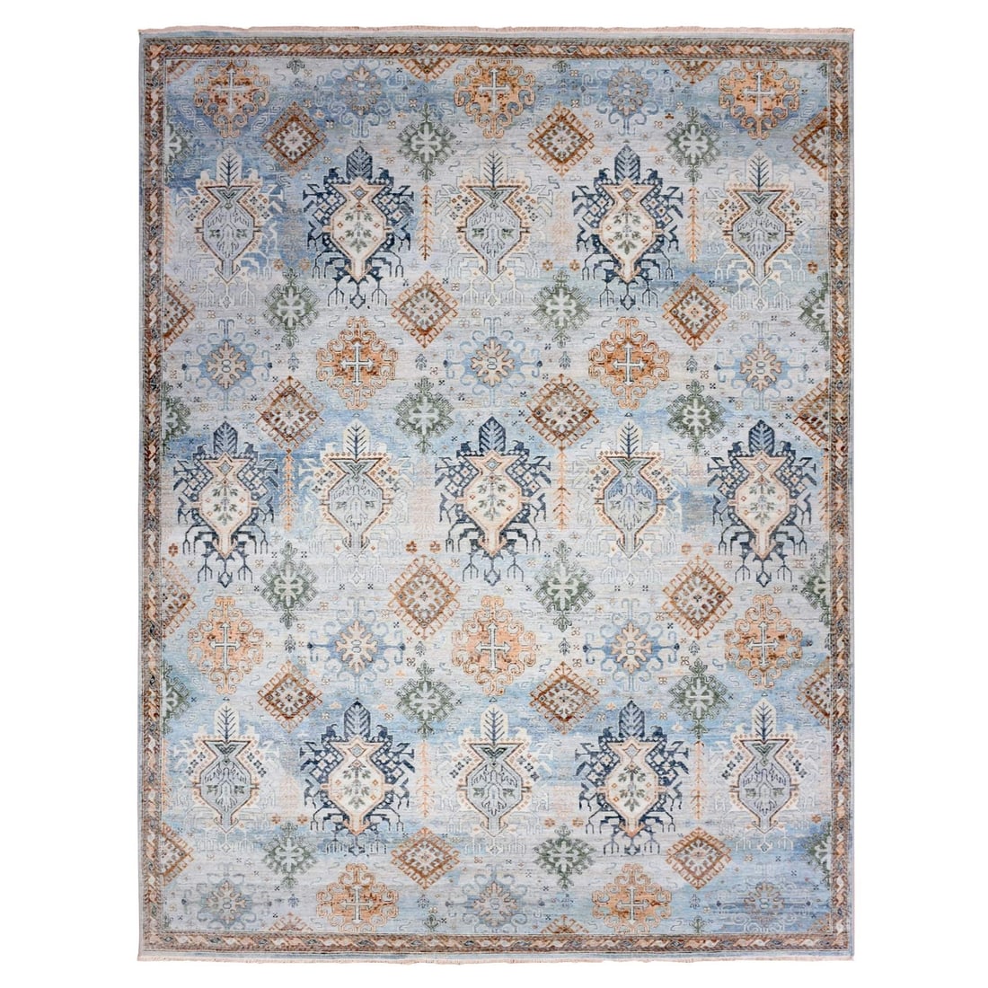 9'x11'10" Quarry Blue Caucasian Gul Motifs Wool Hand Knotted Oriental Rug (1 of 12)