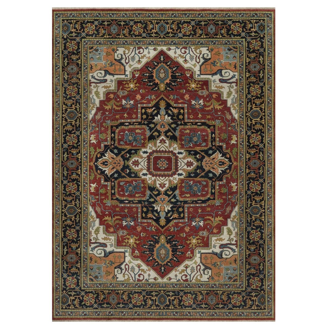 8'8"x12'2" Red Hand Knotted Wool Rug Antiqued Fine Heris Revival Oriental: 8'8"x12'2" Red Hand Knotted Wool Rug Antiqued Fine Heris Revival Oriental The Heris Revival Oriental rug boasts a stunning medallion pattern in rich red hues, set against a backdrop of warm yellow
