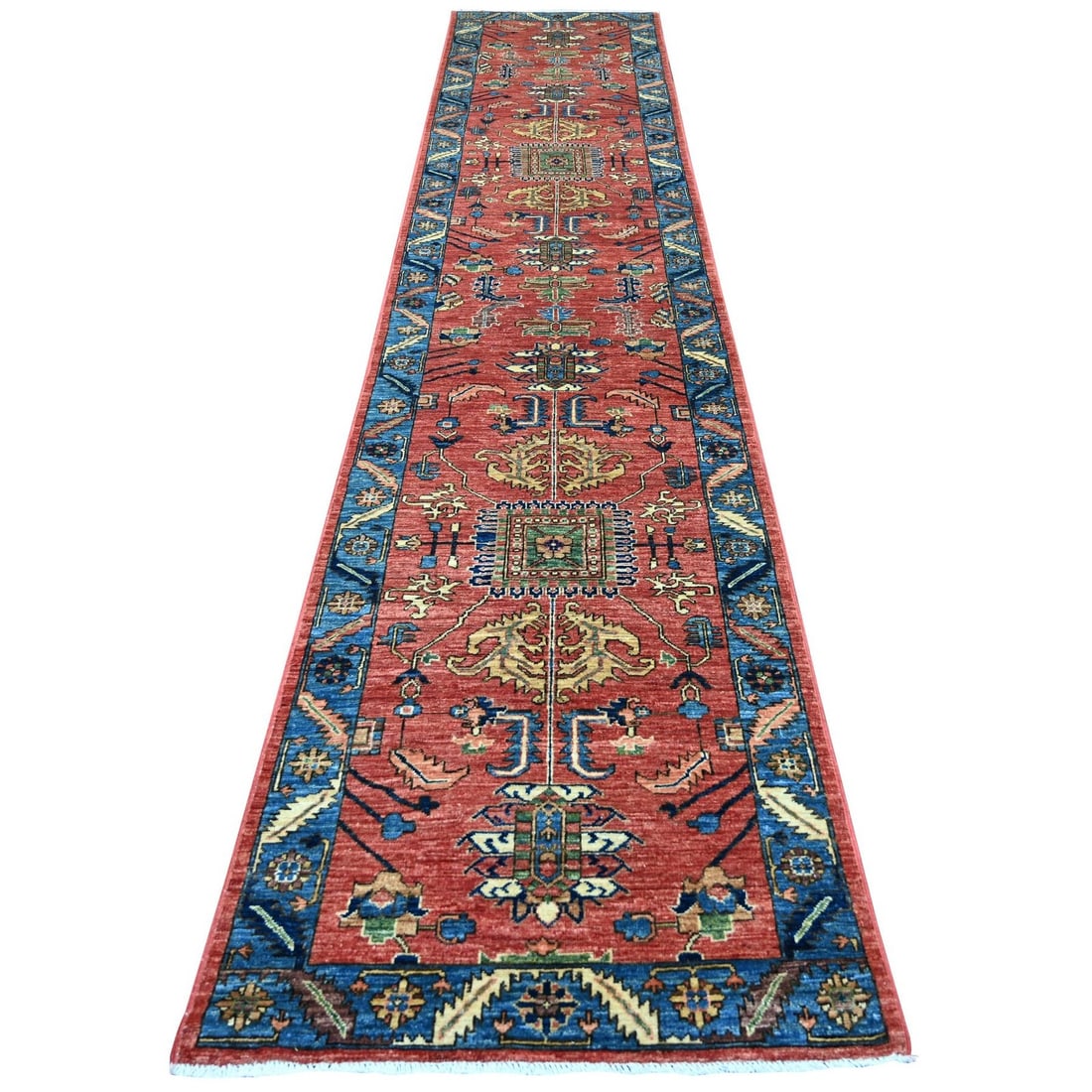 3'x15'5" Red Heris All Over Design Aryana Grade Hand Knotted Wool Runner: 3'x15'5" Red Heris All Over Design Aryana Grade Hand Knotted Wool Runner The vibrant red color and intricate all-over design make this 3'x15'5" Heris-style rug a stunning addition to any indoor