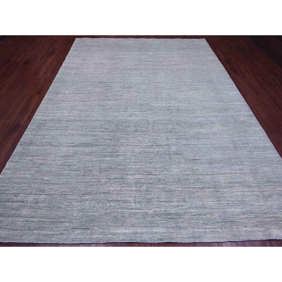 8'6"x11'5" Cloud Gray Hand Knotted Plain Solid Pattern Ghazni Wool Rug - 2