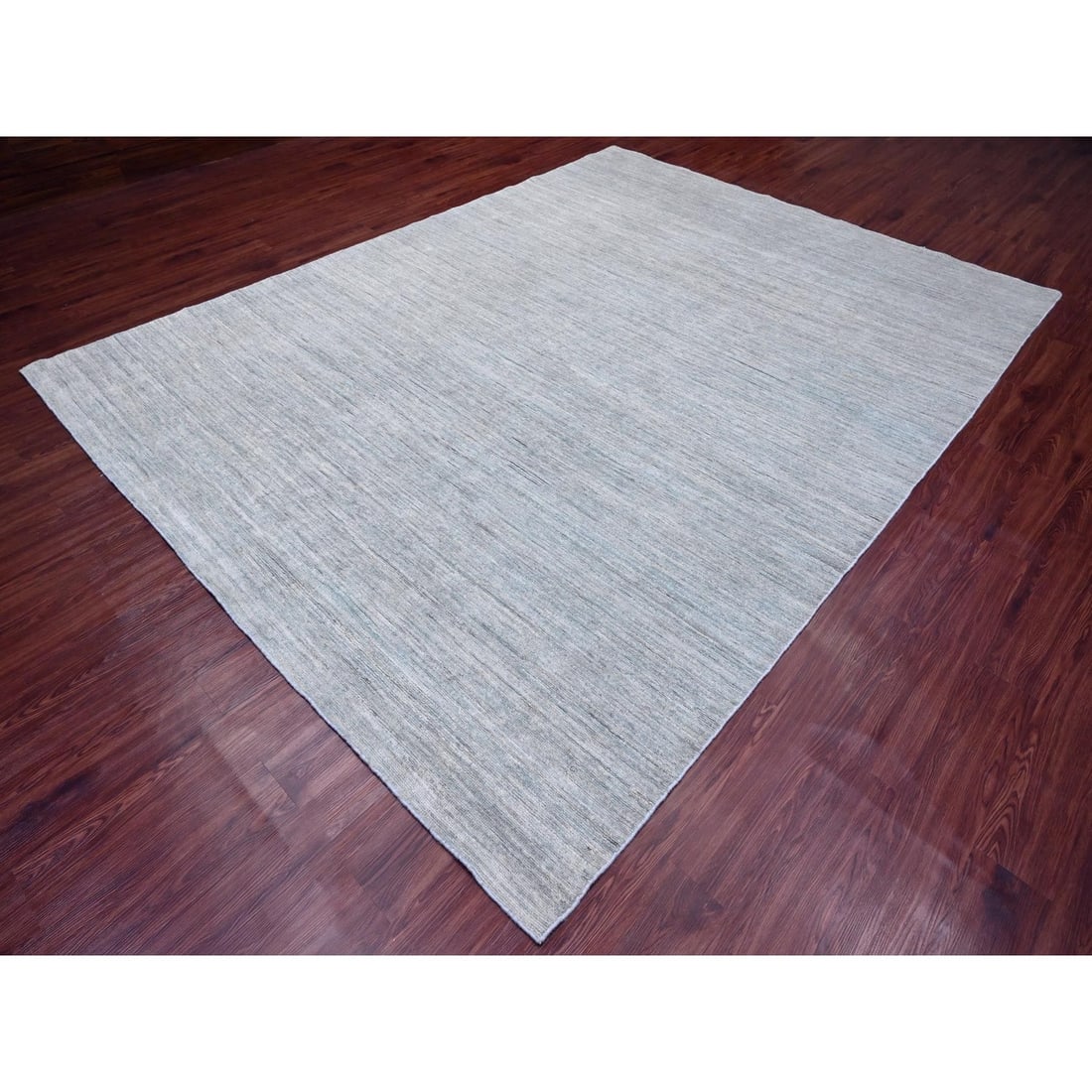 8'6"x11'5" Cloud Gray Hand Knotted Plain Solid Pattern Ghazni Wool Rug - 3
