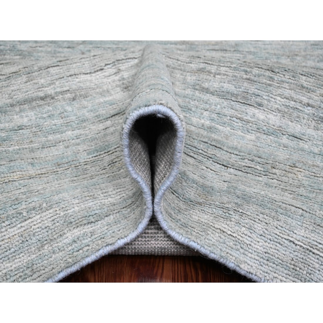 8'6"x11'5" Cloud Gray Hand Knotted Plain Solid Pattern Ghazni Wool Rug - 5