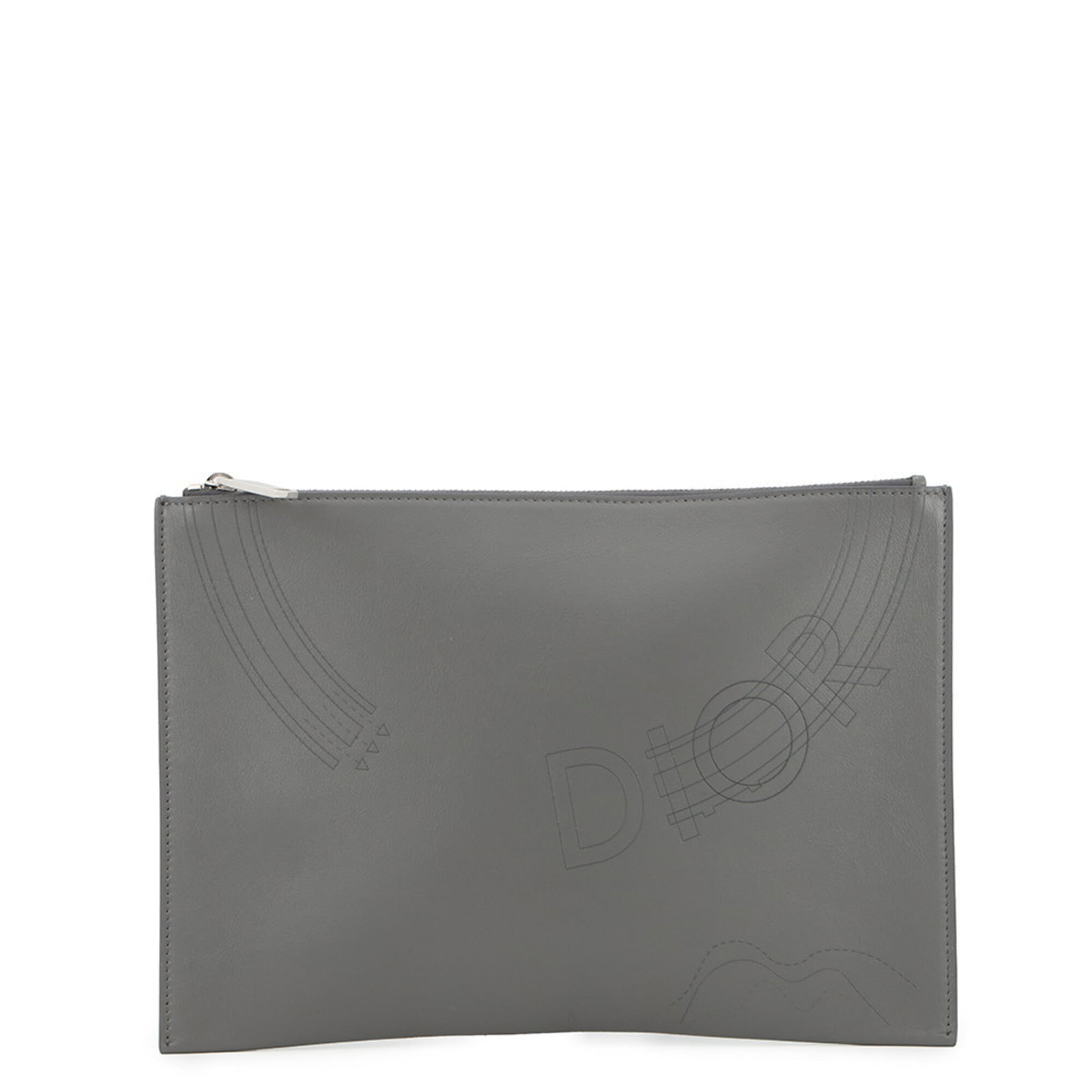 Christian Dior Leather Handbag Clutch: Christian Dior Leather Handbag Clutch The Christian Dior Leather Handbag Clutch boasts sleek, sophisticated design with its gray leather material and compact size. Measuring 18cm x 26cm, it offers a