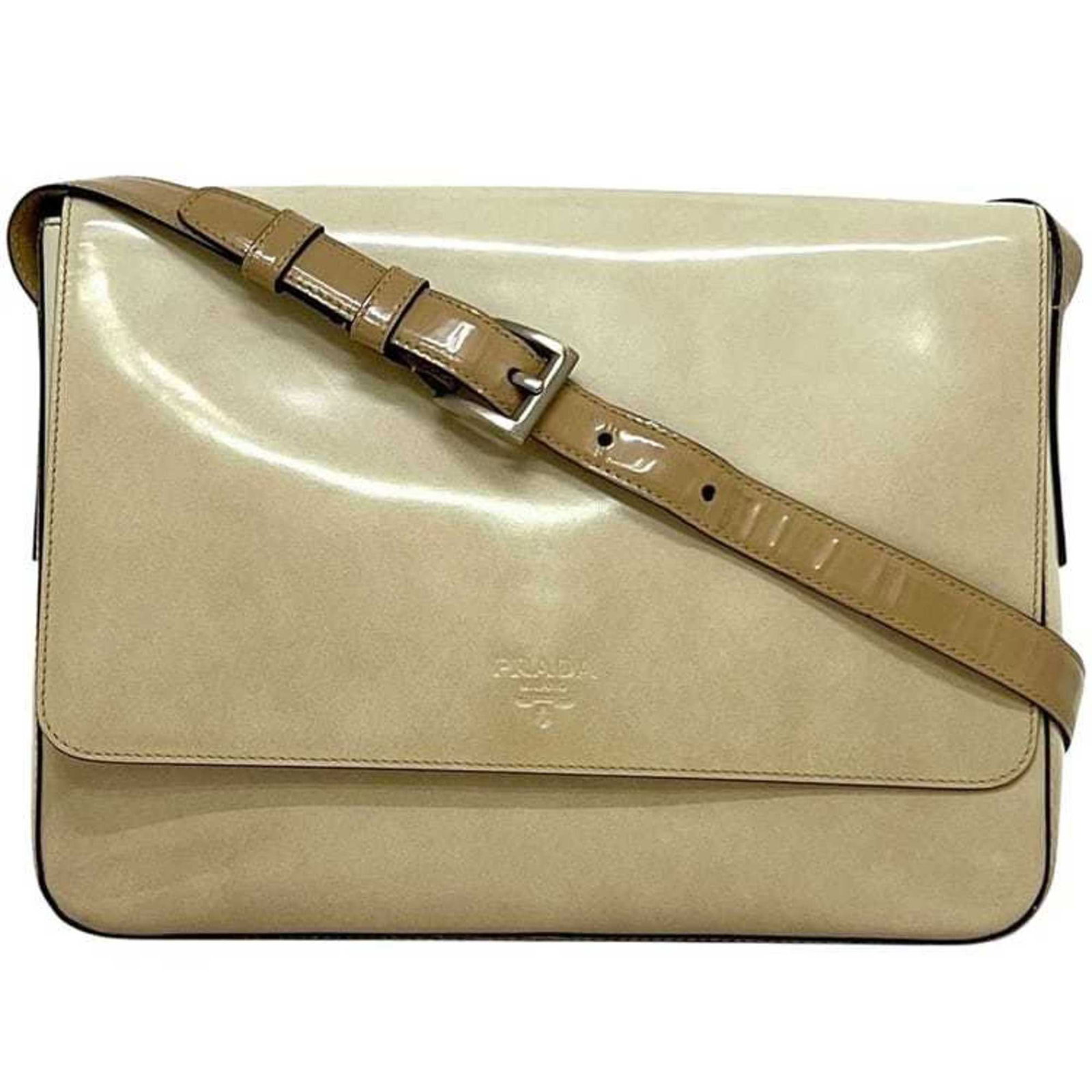 Shoulder Bag Leather by Prada: Shoulder Bag Leather by Prada Prada's B7160 Shoulder Bag boasts a timeless design with clean lines and a classic beige leather finish. Measuring 20.5cm x 26.7cm x 5.5cm, this stylish bag is perfect